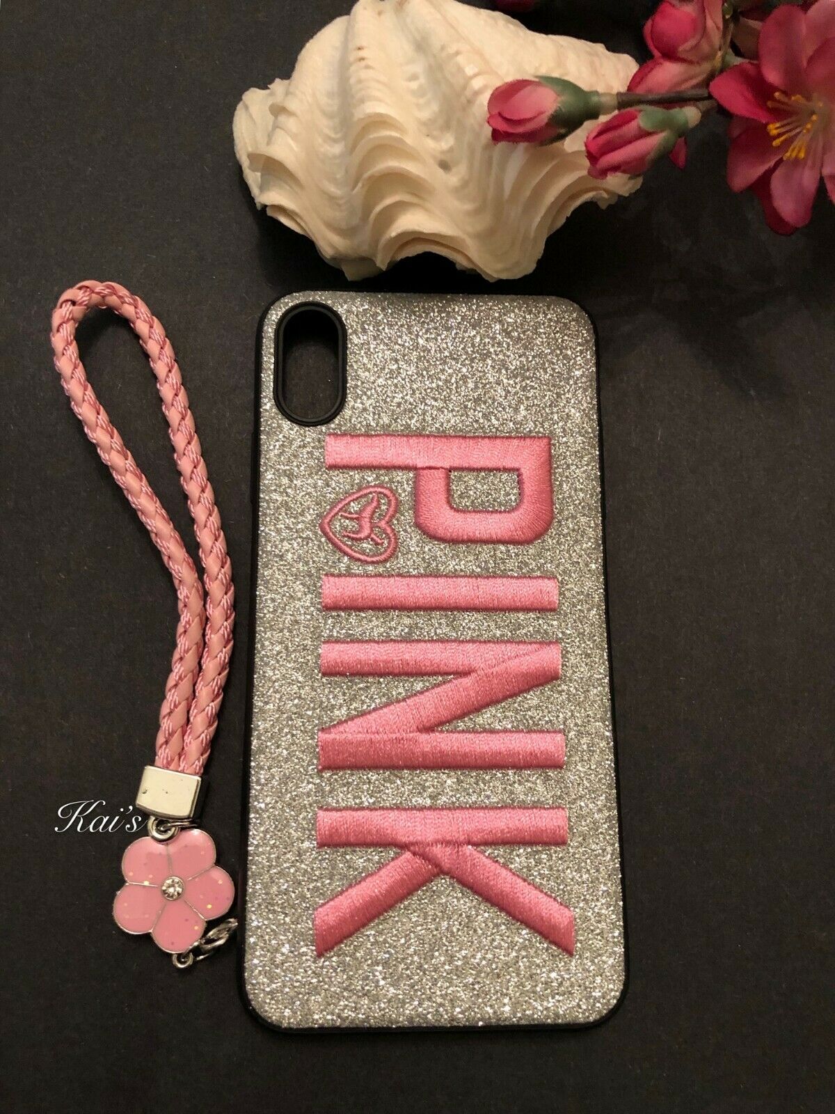 IPHONE X/XS Victoria Secret Pink Bling Glitter Soft Case- silver (507)