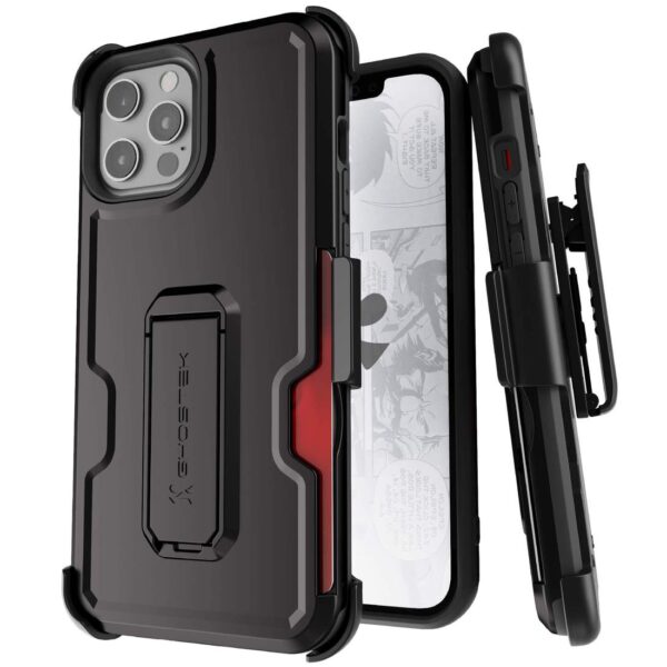 Apple iPhone 12 Pro Max Ghostek Belt Clip Holster Phone Case w/Kickstand and Card Holder - Matte Black (1101718)