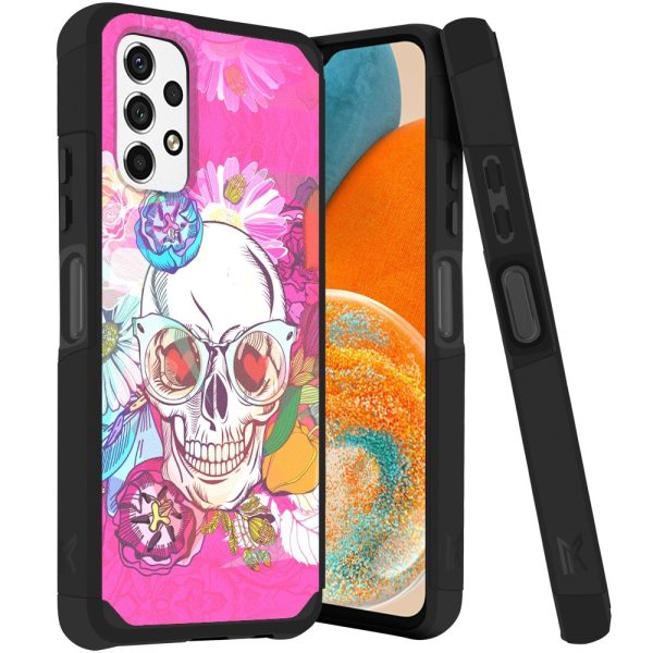 Samsung A23 5g Tough Strong Metkase Hybrid Magnet Mount Friendly Case Cover Skull Floral 2781