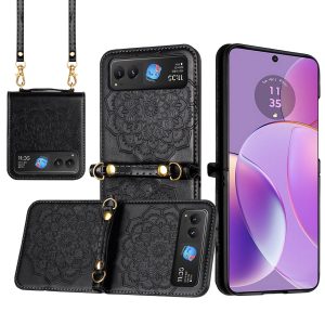 Motorola Razr 2024 Embossed Floral Design Case Cover with Strap - Black (1107110)