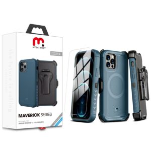 MyBat Pro Maverick Series MagSafe Case w/ Holster and Tempered Glass for Apple iPhone 12 / 12 Pro (6.1) - Blue (1107760)