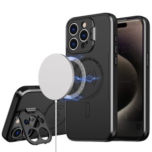 iPhone 13/14 Magnetic Ring Circle Camera Cap KickStand Hybrid UV Paint Matte Finish Case - Black (1102519)